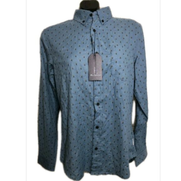 Ben Sherman Other - Ben Sherman Mens Shirt S Long Sleeve Button Front Classic Fit Stretch Blue NWT